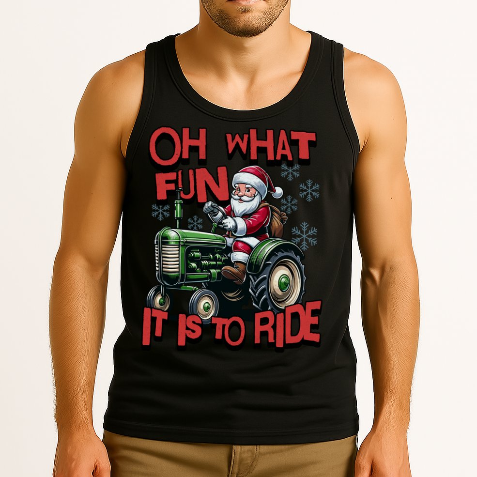 Farm Fun To Ride Santa Tractor Christmas Tank Top