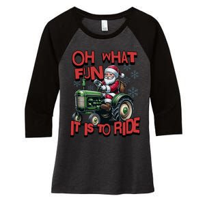 Farm Fun To Ride Santa Tractor Christmas Women's Tri-Blend 3/4-Sleeve Raglan Shirt