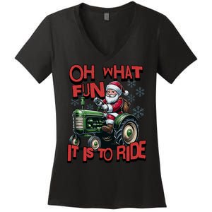 Farm Fun To Ride Santa Tractor Christmas Women's V-Neck T-Shirt