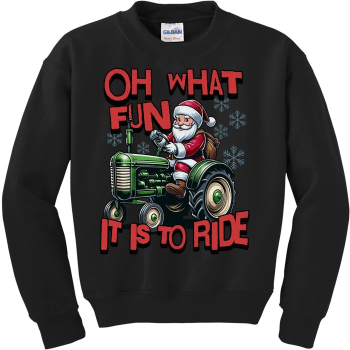 Farm Fun To Ride Santa Tractor Christmas Kids Sweatshirt