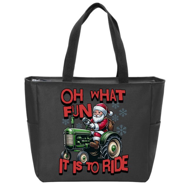 Farm Fun To Ride Santa Tractor Christmas Zip Tote Bag