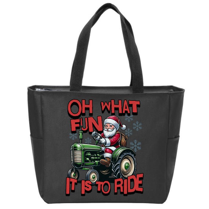 Farm Fun To Ride Santa Tractor Christmas Zip Tote Bag