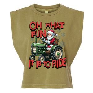 Farm Fun To Ride Santa Tractor Christmas Garment-Dyed Women's Muscle Tee