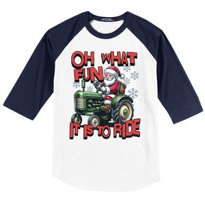 Farm Fun To Ride Santa Tractor Christmas Baseball Sleeve Shirt