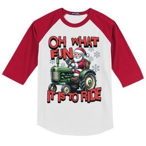 Farm Fun To Ride Santa Tractor Christmas Kids Colorblock Raglan Jersey