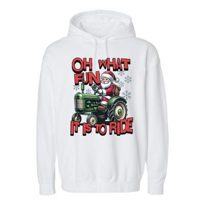 Farm Fun To Ride Santa Tractor Christmas Garment-Dyed Fleece Hoodie