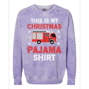 Funny Fire This Is My Christmas Pajama Firefighter Truck Gift Colorblast Crewneck Sweatshirt