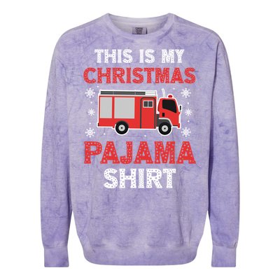 Funny Fire This Is My Christmas Pajama Firefighter Truck Gift Colorblast Crewneck Sweatshirt