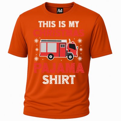 Funny Fire This Is My Christmas Pajama Firefighter Truck Gift Cooling Performance Crew T-Shirt