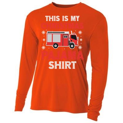 Funny Fire This Is My Christmas Pajama Firefighter Truck Gift Cooling Performance Long Sleeve Crew