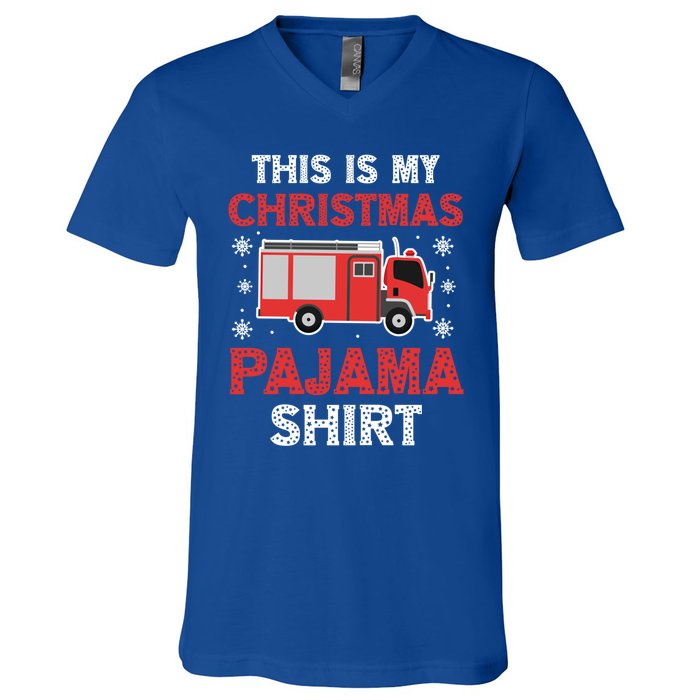 Funny Fire This Is My Christmas Pajama Firefighter Truck Gift V-Neck T-Shirt