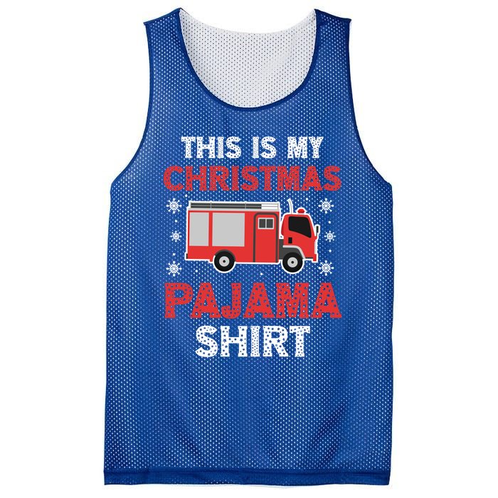 Funny Fire This Is My Christmas Pajama Firefighter Truck Gift Mesh Reversible Basketball Jersey Tank