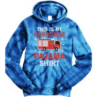 Funny Fire This Is My Christmas Pajama Firefighter Truck Gift Tie Dye Hoodie