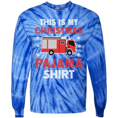 Funny Fire This Is My Christmas Pajama Firefighter Truck Gift Tie-Dye Long Sleeve Shirt