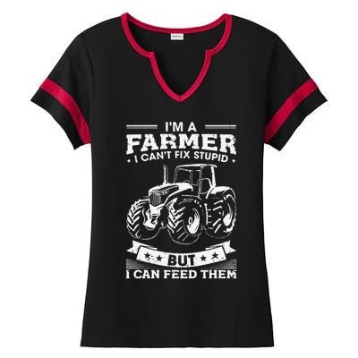 Funny Farming Tractor I'm A Farmer I Feed People Ladies Halftime Notch Neck Tee