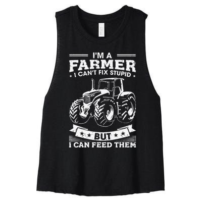 Funny Farming Tractor I'm A Farmer I Feed People Women's Racerback Cropped Tank