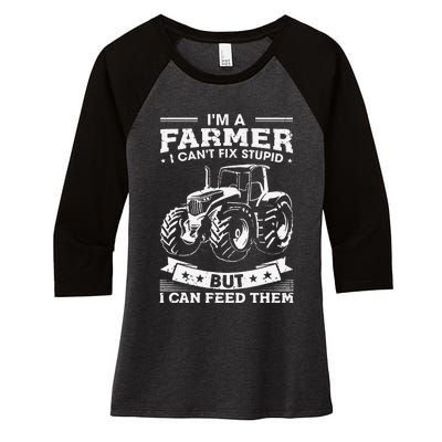 Funny Farming Tractor I'm A Farmer I Feed People Women's Tri-Blend 3/4-Sleeve Raglan Shirt