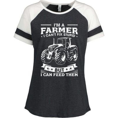 Funny Farming Tractor I'm A Farmer I Feed People Enza Ladies Jersey Colorblock Tee