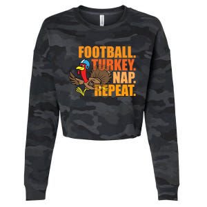 Funny Football Turkey Nap Repeat Thanksgiving Cropped Pullover Crew