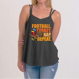 Funny Football Turkey Nap Repeat Thanksgiving Women's Strappy Tank