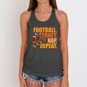 Funny Football Turkey Nap Repeat Thanksgiving Women's Knotted Racerback Tank