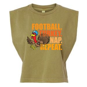 Funny Football Turkey Nap Repeat Thanksgiving Garment-Dyed Women's Muscle Tee