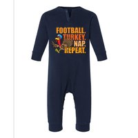 Funny Football Turkey Nap Repeat Thanksgiving Infant Fleece One Piece