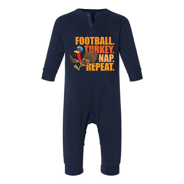 Funny Football Turkey Nap Repeat Thanksgiving Infant Fleece One Piece