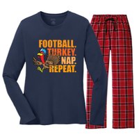 Funny Football Turkey Nap Repeat Thanksgiving Women's Long Sleeve Flannel Pajama Set 