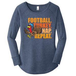 Funny Football Turkey Nap Repeat Thanksgiving Women's Perfect Tri Tunic Long Sleeve Shirt