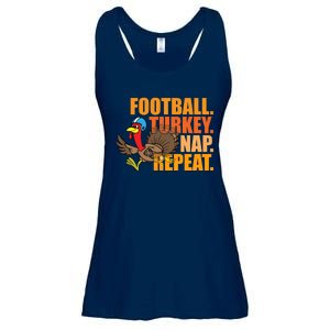 Funny Football Turkey Nap Repeat Thanksgiving Ladies Essential Flowy Tank