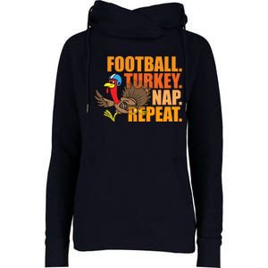 Funny Football Turkey Nap Repeat Thanksgiving Womens Funnel Neck Pullover Hood