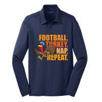 Funny Football Turkey Nap Repeat Thanksgiving Silk Touch Performance Long Sleeve Polo