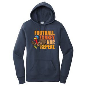 Funny Football Turkey Nap Repeat Thanksgiving Women's Pullover Hoodie