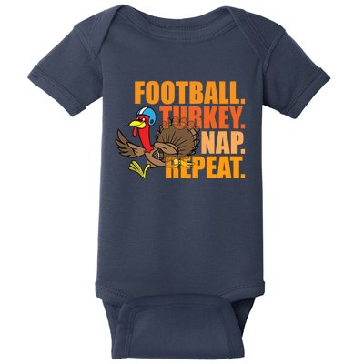 Funny Football Turkey Nap Repeat Thanksgiving Baby Bodysuit