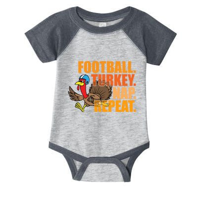 Funny Football Turkey Nap Repeat Thanksgiving Infant Baby Jersey Bodysuit