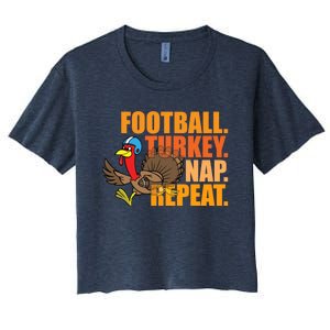 Funny Football Turkey Nap Repeat Thanksgiving Women's Crop Top Tee