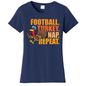 Funny Football Turkey Nap Repeat Thanksgiving Women's T-Shirt