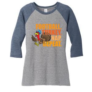 Funny Football Turkey Nap Repeat Thanksgiving Women's Tri-Blend 3/4-Sleeve Raglan Shirt