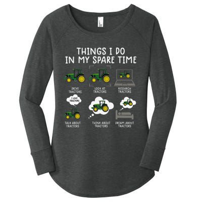 Funny Farming Tractor Lover Easily Distraced By Tractors Women's Perfect Tri Tunic Long Sleeve Shirt