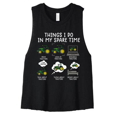 Funny Farming Tractor Lover Easily Distraced By Tractors Women's Racerback Cropped Tank