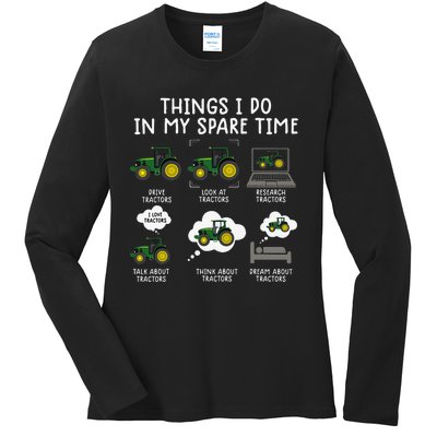 Funny Farming Tractor Lover Easily Distraced By Tractors Ladies Long Sleeve Shirt