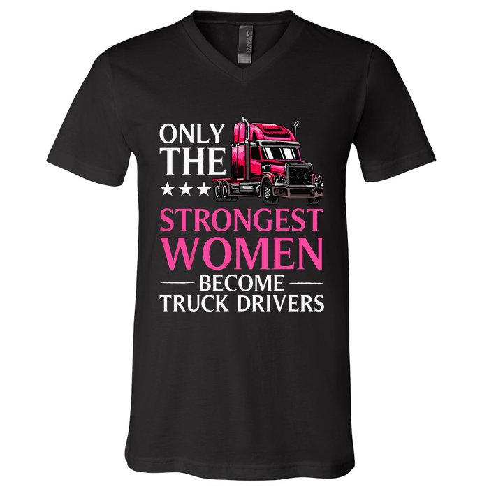 Funny Female Truck Driver Design For  Trucking V-Neck T-Shirt