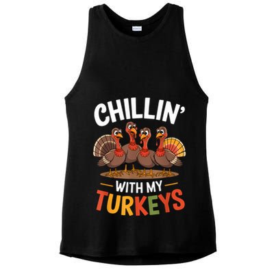 Funny Family Thanksgiving Chillin With My Turkeys Ladies PosiCharge Tri-Blend Wicking Tank