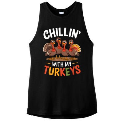 Funny Family Thanksgiving Chillin With My Turkeys Ladies PosiCharge Tri-Blend Wicking Tank