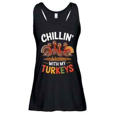 Funny Family Thanksgiving Chillin With My Turkeys Ladies Essential Flowy Tank