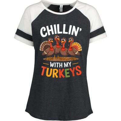 Funny Family Thanksgiving Chillin With My Turkeys Enza Ladies Jersey Colorblock Tee