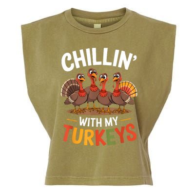 Funny Family Thanksgiving Chillin With My Turkeys Garment-Dyed Women's Muscle Tee