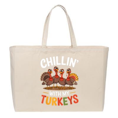 Funny Family Thanksgiving Chillin With My Turkeys Cotton Canvas Jumbo Tote