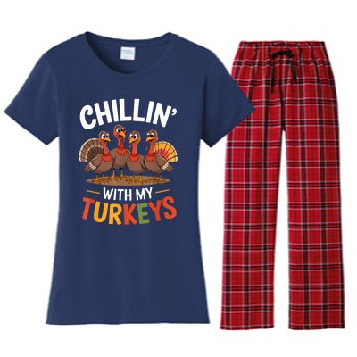 Funny Family Thanksgiving Chillin With My Turkeys Women's Flannel Pajama Set